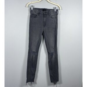 Mother Hustler Ankle Fray Jeans 27 Lighting Up Lanterns‎ Denim Gray Distressed